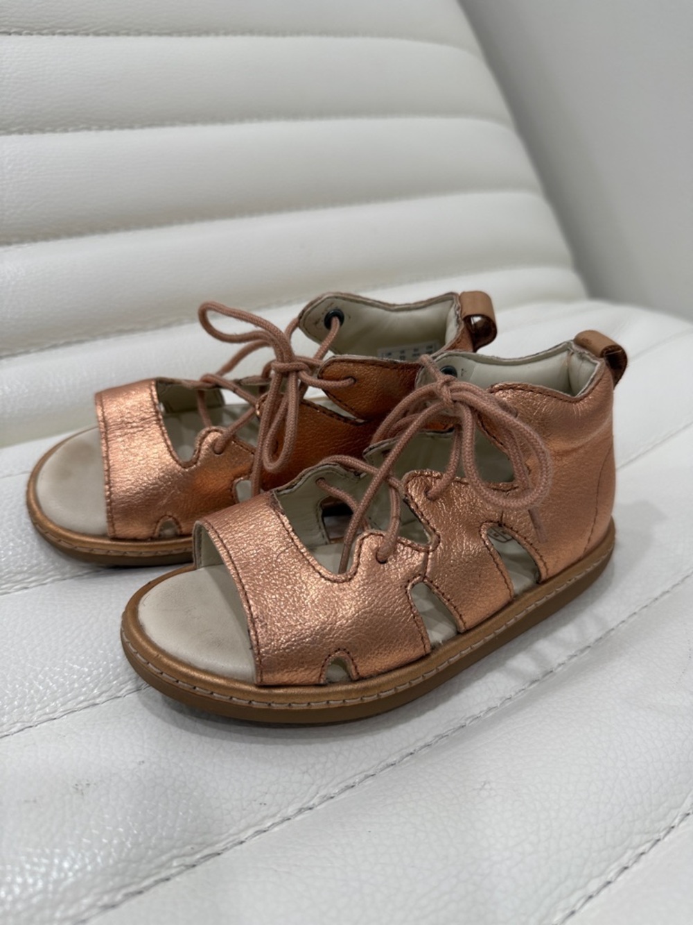 CLARKS leather Girls Metallic Copper Lace-Up Sandals